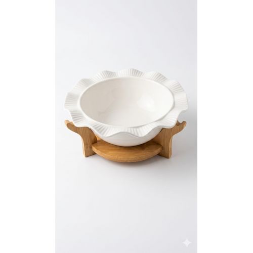 Ceramic Fruit Bowl Salad Bowl with Bamboo Base Living Room - Crockery - Best Price in Pakistan - HitShop.pk